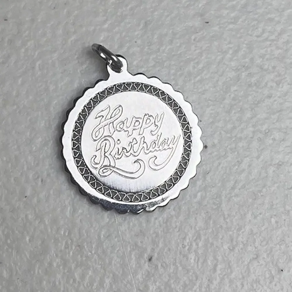 925 Sterling Silver Happy Birthday Pendant Charm Round Vintage Gift Jewelry